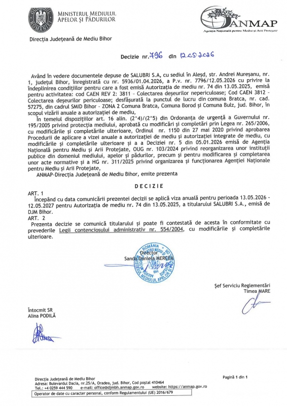 Viza anuala - autorizatie mediu CAV - BRATCA
